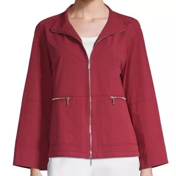Lafayette 148 New York Dark Red Rain Jacket Windbreaker size large - Picture 2 of 10